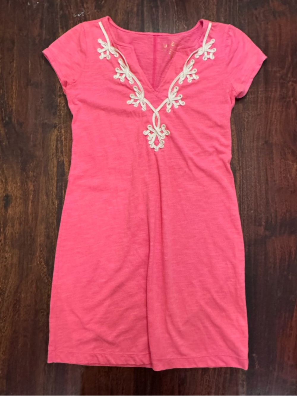 Lilly Pulitzer Slip-on Dress Pink White Embroidery Short Sleeve Cotton - XS